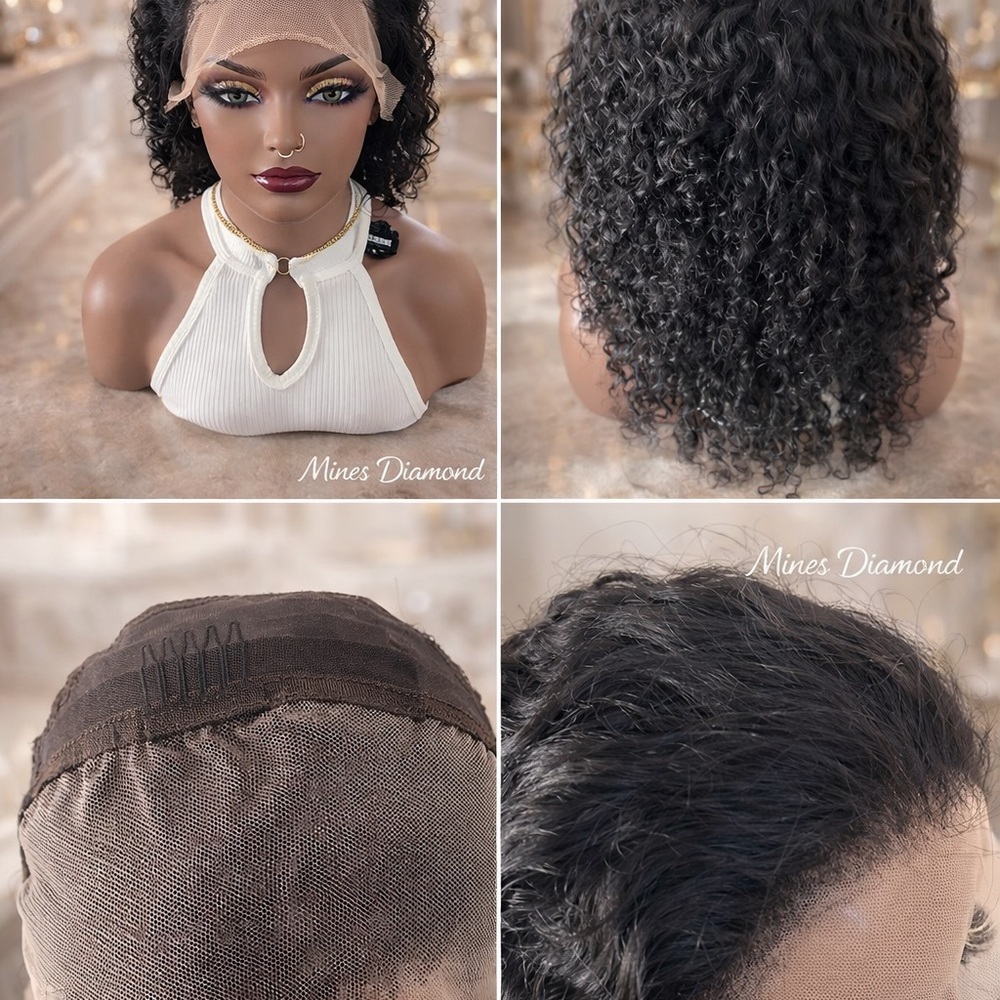 Mines Diamond Natural Black Curly Lace Front Wig